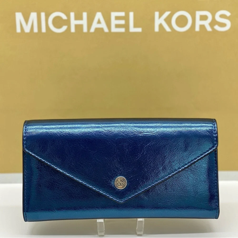 Michael Kors Jet Set Travel Envelope LG Continental Wallet Metallic Teal